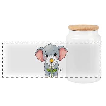 Little elephant with flower - Panoramic Cookie Jar with Wooden Lid - white - Front
