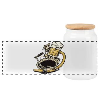 Steampunk Bierbrauerei Motiv Biertrinker Biker - Panorama Keksdose mit Holzdeckel - Weiß - Vorne