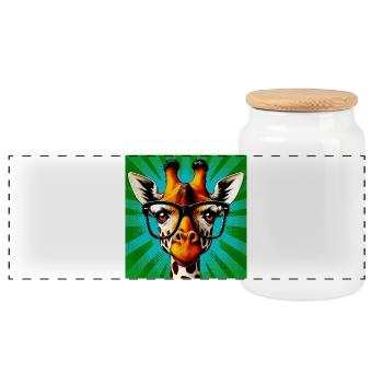 giraffe - Panoramic Cookie Jar with Wooden Lid - white - Front