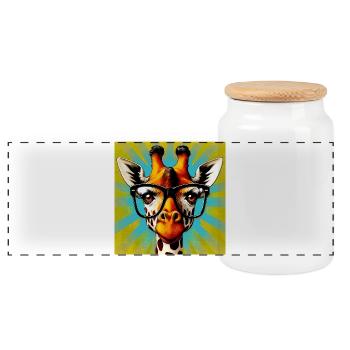 giraffe - Panoramic Cookie Jar with Wooden Lid - white - Front