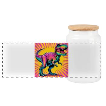 dinosaur - Panoramic Cookie Jar with Wooden Lid - white - Front