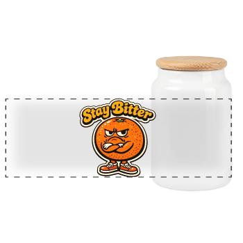 Stay Bitter: Angry Orange - Panoramic Cookie Jar with Wooden Lid - white - Front