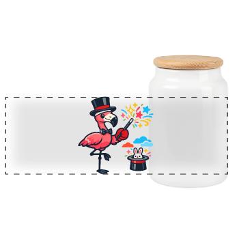 Flamingo Wizard in Hat - Panoramic Cookie Jar with Wooden Lid - white - Front