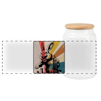 Angry Horror Bunny Retro Urban - Panoramic Cookie Jar with Wooden Lid - white - Front