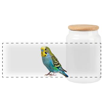Budgie Bird Gift - Panoramic Cookie Jar with Wooden Lid - white - Front