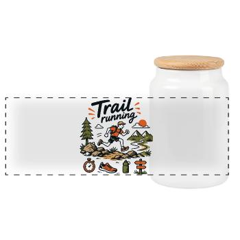 0135 - Panoramic Cookie Jar with Wooden Lid - white - Front