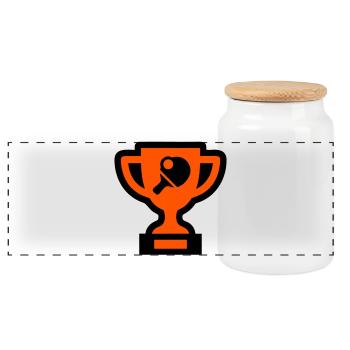 Table Tennis Cup Table Tennis Tournament Winner - Panoramic Cookie Jar with Wooden Lid - white - Front