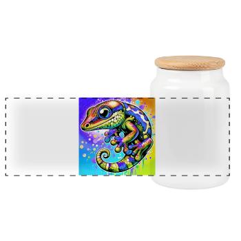 Gecko - Panorama Keksdose mit Holzdeckel - Weiß - Vorne