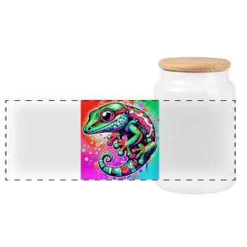 Gecko - Panoramic Cookie Jar with Wooden Lid - white - Front