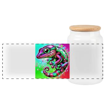 Gecko - Panoramic Cookie Jar with Wooden Lid - white - Front