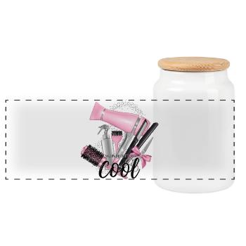 Rose Coiffure Glam – Outils et Style - Boîte à biscuits avec couvercle en bois - blanc - Devant