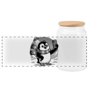 Cute Penguin - Gift for Penguin Lover - Panoramic Cookie Jar with Wooden Lid - white - Front
