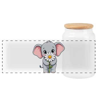 Kleiner Elefant mit Gänseblümchen - Panorama Keksdose mit Holzdeckel - Weiß - Vorne