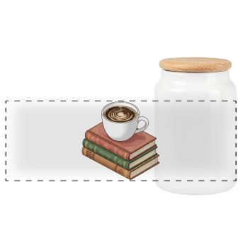Coffee and books - Panoramic Cookie Jar with Wooden Lid - white - Front