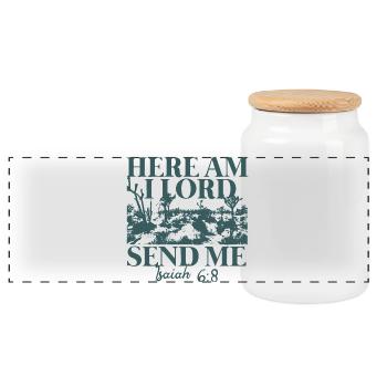 Ici, Seigneur, envoie-moi Ésaïe 6:8 - Boîte à biscuits avec couvercle en bois - blanc - Devant