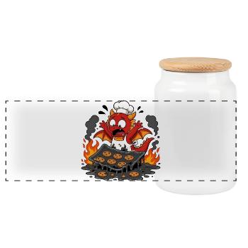 Fire Dragon Cook - Panoramic Cookie Jar with Wooden Lid - white - Front