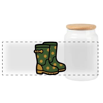 Rubber boots Gardening Muddy weather Rain - Panoramic Cookie Jar with Wooden Lid - white - Front