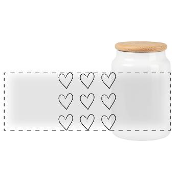 Black Heart Pattern | Minimal Design - Panoramic Cookie Jar with Wooden Lid - white - Front