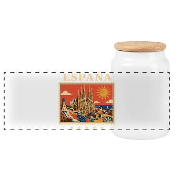 Barcelona Mediterrane Reisemarke - Panorama Keksdose mit Holzdeckel - Weiß - Vorne