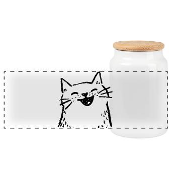 Die Lachkatze - Panorama Keksdose mit Holzdeckel - Weiß - Vorne