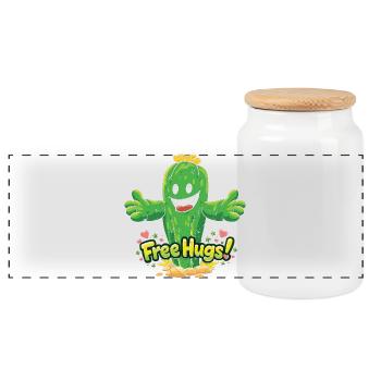 Cactus Free Hugs Funny Cartoon - Panoramic Cookie Jar with Wooden Lid - white - Front