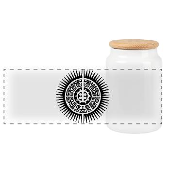 Soleil mandala noir - Boîte à biscuits avec couvercle en bois - blanc - Devant