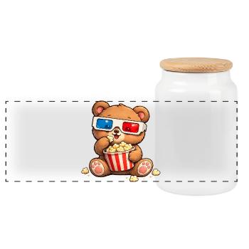 Süßer Bär im Kino mit 3D Brille - Panorama Keksdose mit Holzdeckel - Weiß - Vorne