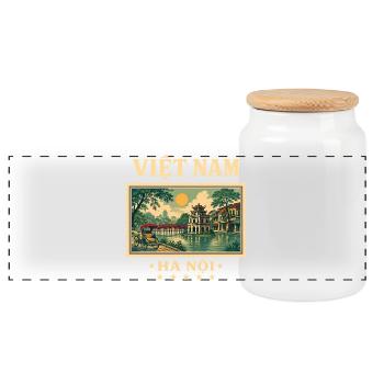 Vietnam Hanoi Vintage Reisemarke - Panorama Keksdose mit Holzdeckel - Weiß - Vorne