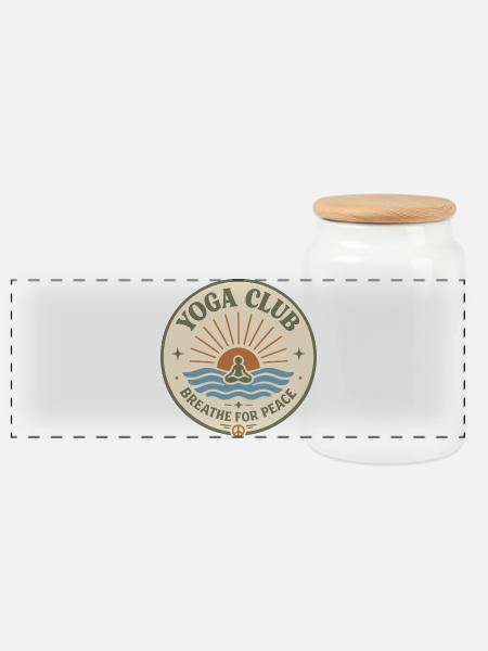 Yoga Club Retro Vintage Logo – Meditation - Panorama Keksdose mit Holzdeckel - Weiß