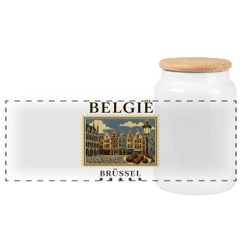 Belgien Brüssel Vintage Reisemarke - Panorama Keksdose mit Holzdeckel - Weiß - Vorne