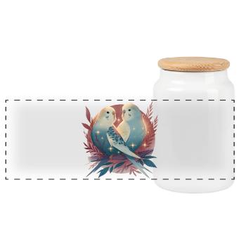 Budgies - Boîte à biscuits avec couvercle en bois - blanc - Devant