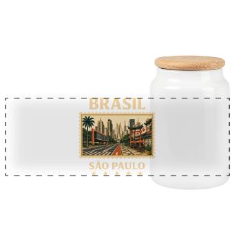 Brasilien São Paulo Vintage Reisemarke - Panorama Keksdose mit Holzdeckel - Weiß - Vorne