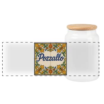 Pozzallo Fliesenmuster mit Blumenranken - Panorama Keksdose mit Holzdeckel - Weiß - Vorne