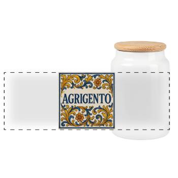 Agrigento Majolika Ornament - Panorama Keksdose mit Holzdeckel - Weiß - Vorne
