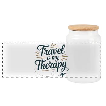 Travel is my therapy - Panoramic Cookie Jar with Wooden Lid - white - Front