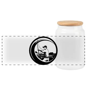 Dessin de pêcheurs - Boîte à biscuits avec couvercle en bois - blanc - Devant