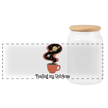 Retro Coffee « Alimenter mon univers » - Boîte à biscuits avec couvercle en bois - blanc - Devant