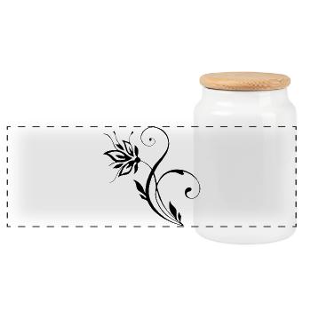 Black Flower - Panoramic Cookie Jar with Wooden Lid - white - Front