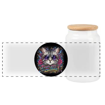 chat - Boîte à biscuits avec couvercle en bois - blanc - Devant