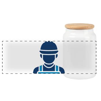 Construction Worker Line Icon Builder Vector Symbo - Panoramic Cookie Jar with Wooden Lid - white - Front