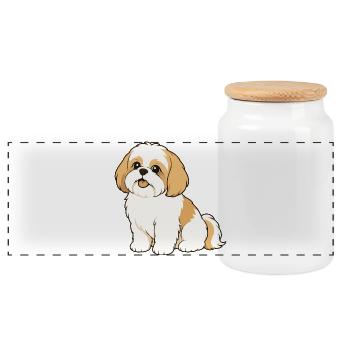 Illustration mignonne de Shih Tzu - Boîte à biscuits avec couvercle en bois - blanc - Devant