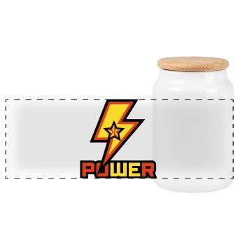 Power Lightning Star Logo - Panoramic Cookie Jar with Wooden Lid - white - Front