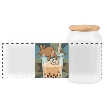 Bubble Tea Boba Drôle de Lapin mignon - Boîte à biscuits avec couvercle en bois - blanc - Devant