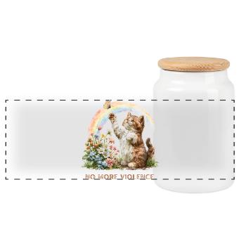« Plus de violence » Rainbow Kitten & Butterfly - Boîte à biscuits avec couvercle en bois - blanc - Devant