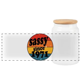 Sassy depuis 1971 Retro Circle - Boîte à biscuits avec couvercle en bois - blanc - Devant