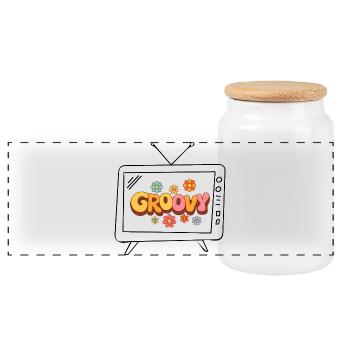 Groovy Floral 70s Bubble Letters - Panoramic Cookie Jar with Wooden Lid - white - Front