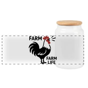 Rooster Farm Life Logo - Panoramic Cookie Jar with Wooden Lid - white - Front