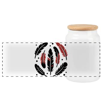 Bird Feathers Circle Logo - Panoramic Cookie Jar with Wooden Lid - white - Front