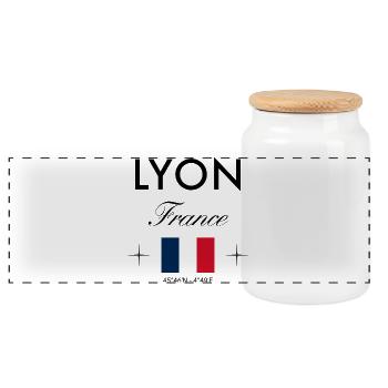 Lyon Frankreich Koordinaten Reise Souvenir - Panorama Keksdose mit Holzdeckel - Weiß - Vorne