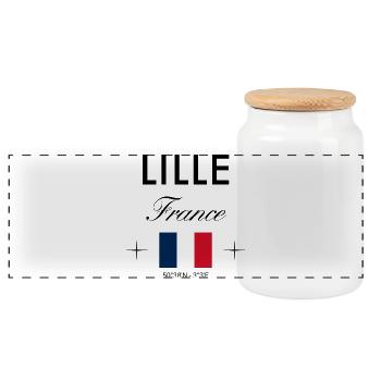 Lille Frankreich Koordinaten Reise Souvenir - Panorama Keksdose mit Holzdeckel - Weiß - Vorne